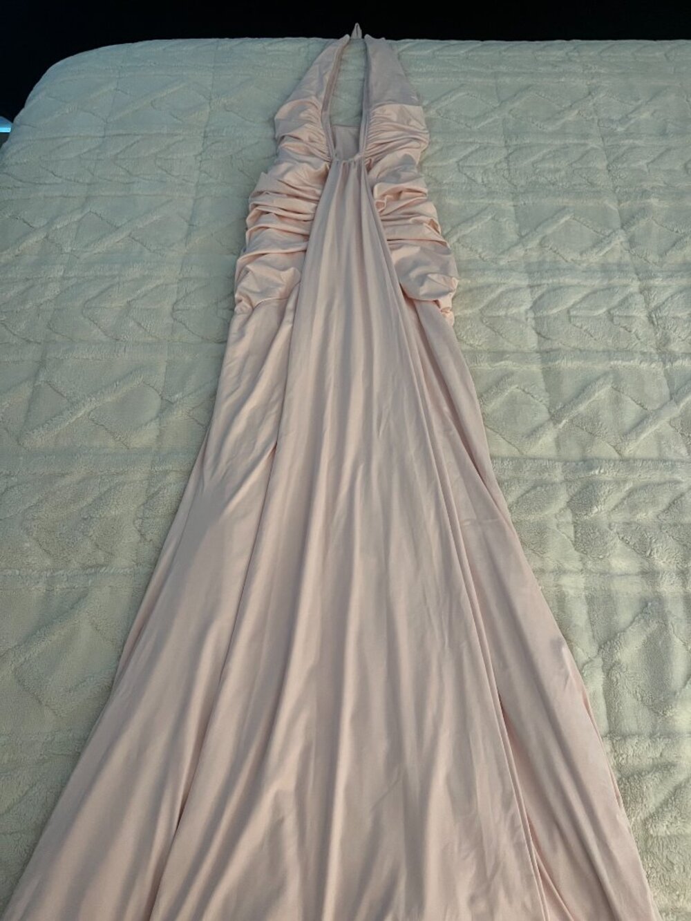 Rosetta Maxi Dress Blush Pink Ruched Plunge Halter Formal Gown Size S - Picture 3 of 7
